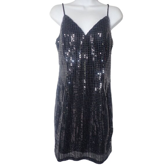 Fredricks of Hollywood Black Sequined Spaghetti‎ Strap Mini Dress 7/8 - Picture 1 of 7